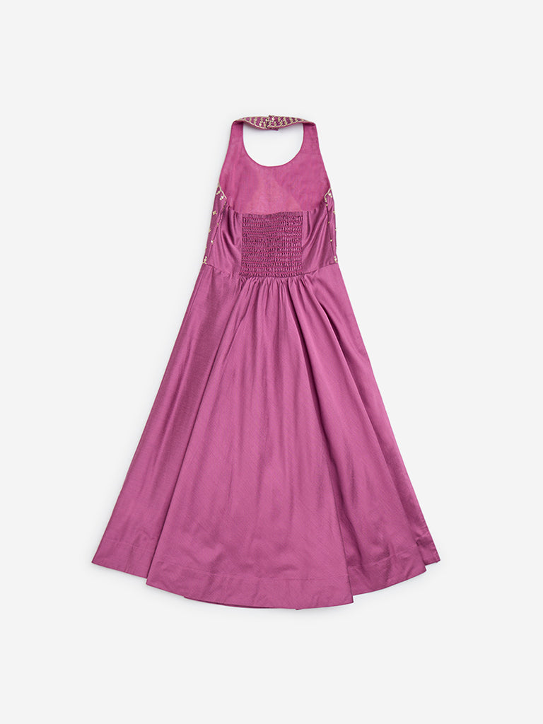 Utsa Kids Plum Embellished A-Line Dress - (2-8yrs)