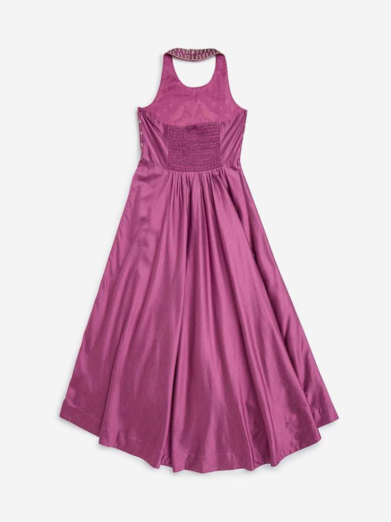 Utsa Kids Plum Embellished A-Line Dress - (8-14yrs)