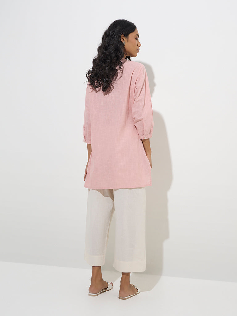 Utsa Pink Floral Embroidered Cotton Kurti