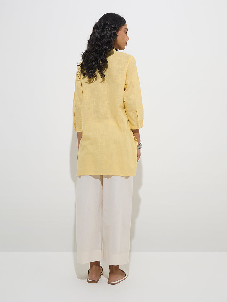 Utsa Yellow Floral Embroidered Cotton Kurti