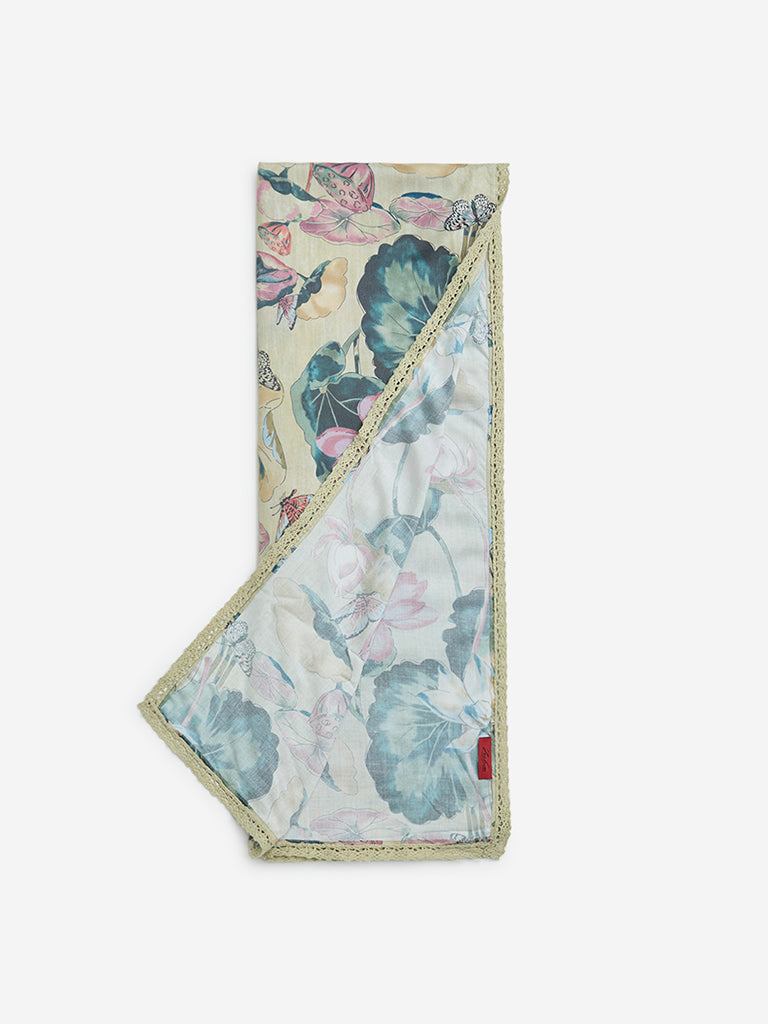 Zuba Yellow Botanical Printed Stole