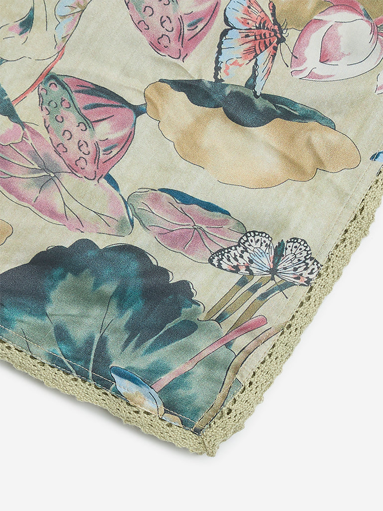 Zuba Yellow Botanical Printed Stole