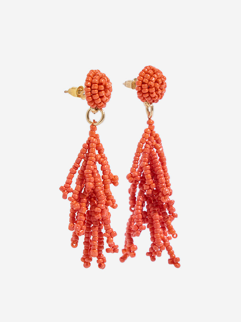 Westside Accessories Orange Beaded Tassel Earrings