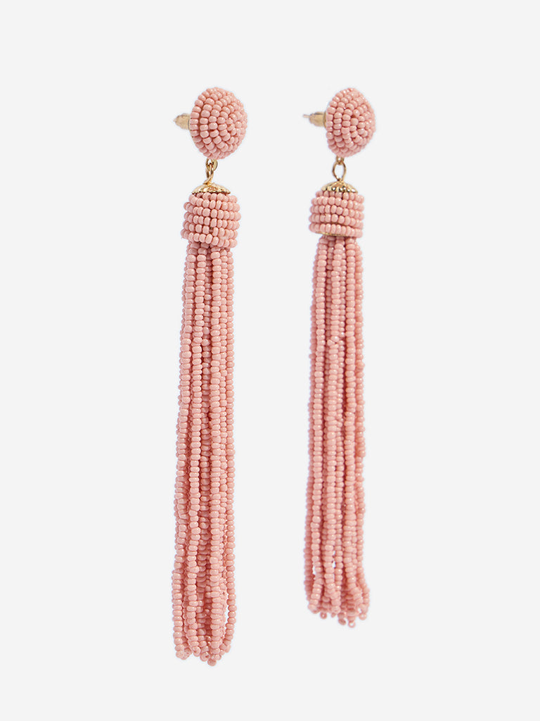 Westside Accessories Pink Beaded Tassel Dangler Earrings