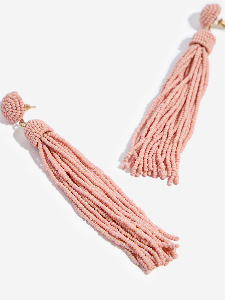 Westside Accessories Pink Beaded Tassel Dangler Earrings