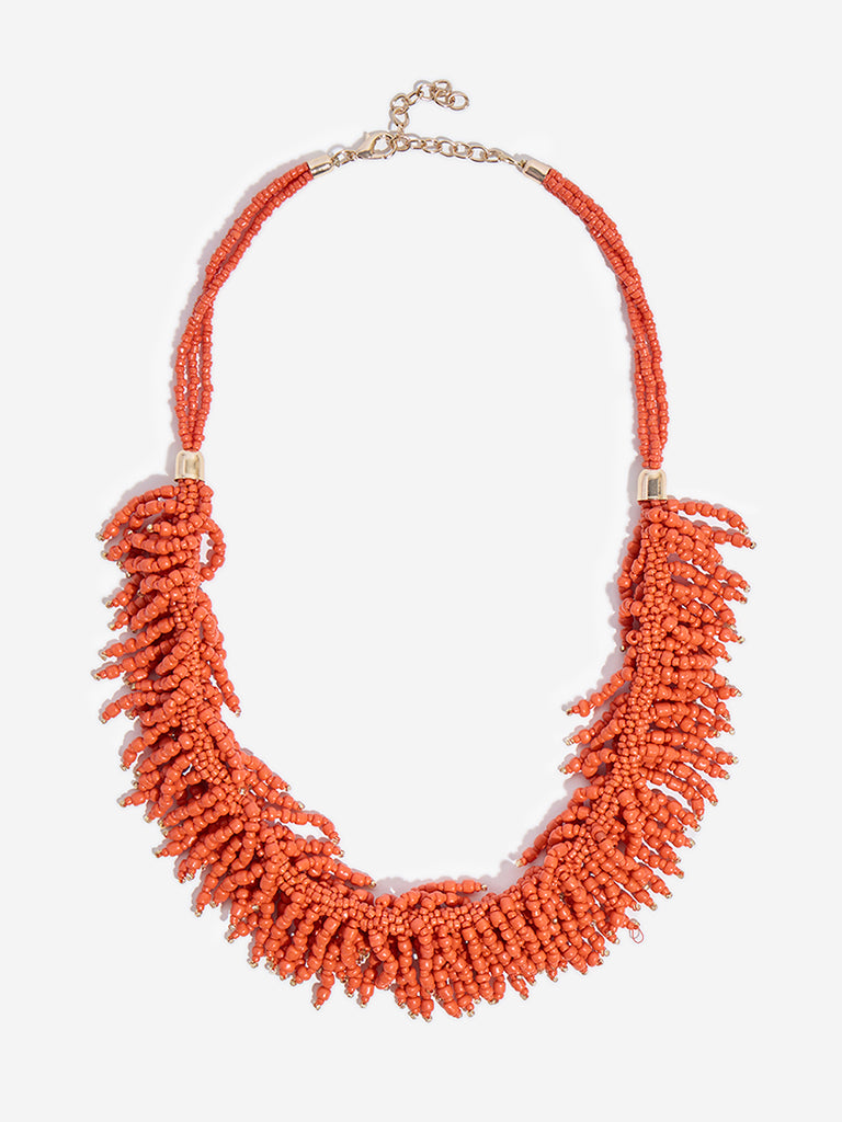 Westside Accessories Orange Cascade Beaded Necklace