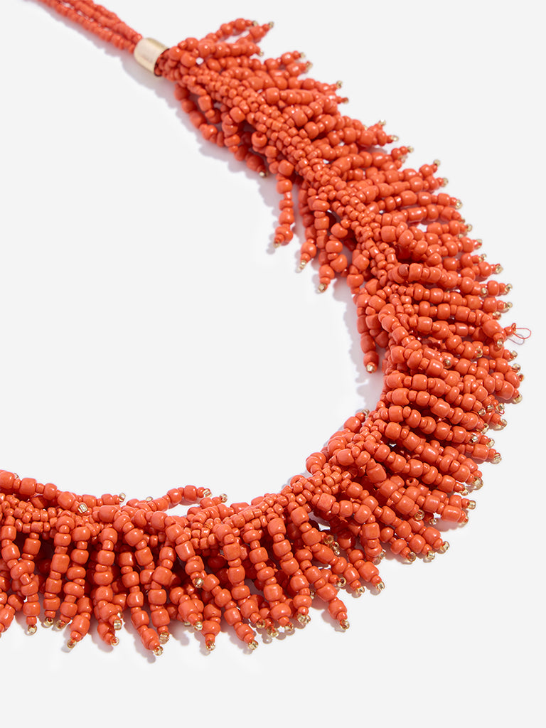 Westside Accessories Orange Cascade Beaded Necklace