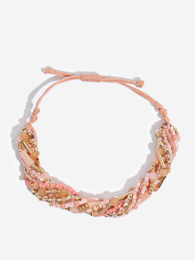 Westside Accessories Pink & Gold Beaded Adjustable Bracelet