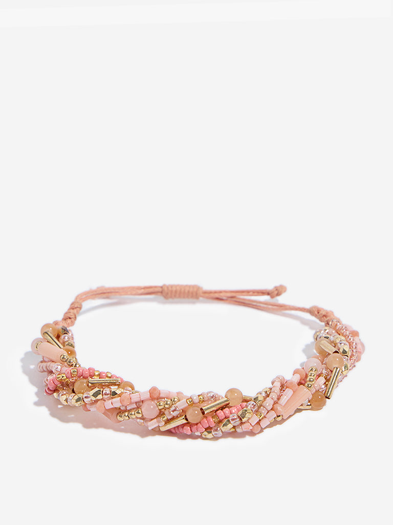 Westside Accessories Pink & Gold Beaded Adjustable Bracelet