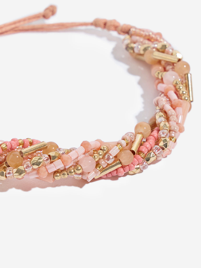 Westside Accessories Pink & Gold Beaded Adjustable Bracelet
