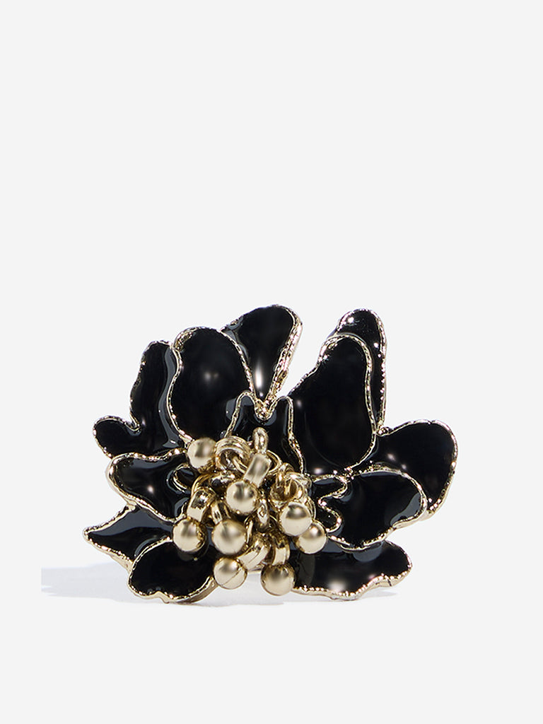 Westside Accessories Black Floral Statement Ring