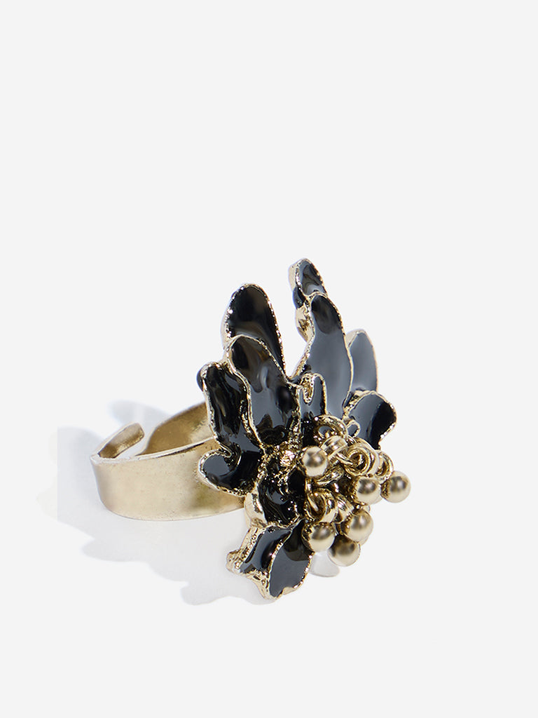 Westside Accessories Black Floral Statement Ring