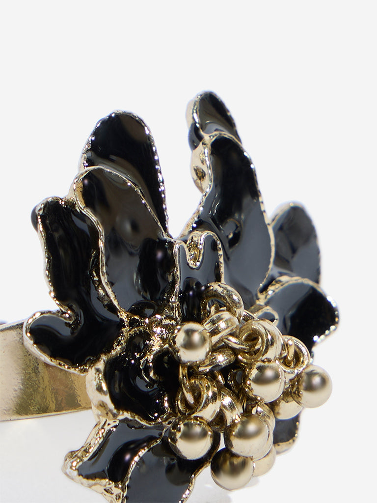 Westside Accessories Black Floral Statement Ring