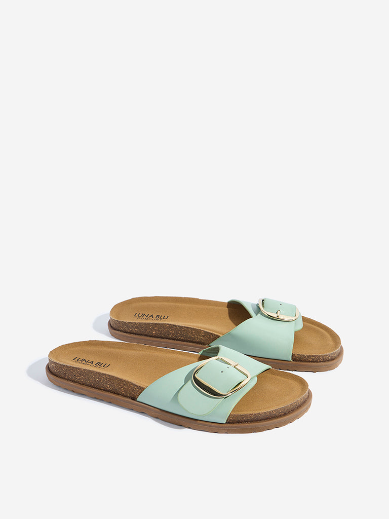 Westside LUNA BLU Women's  Mint Buckle-Detailed Comfort Sandals for Casual Wear Front View