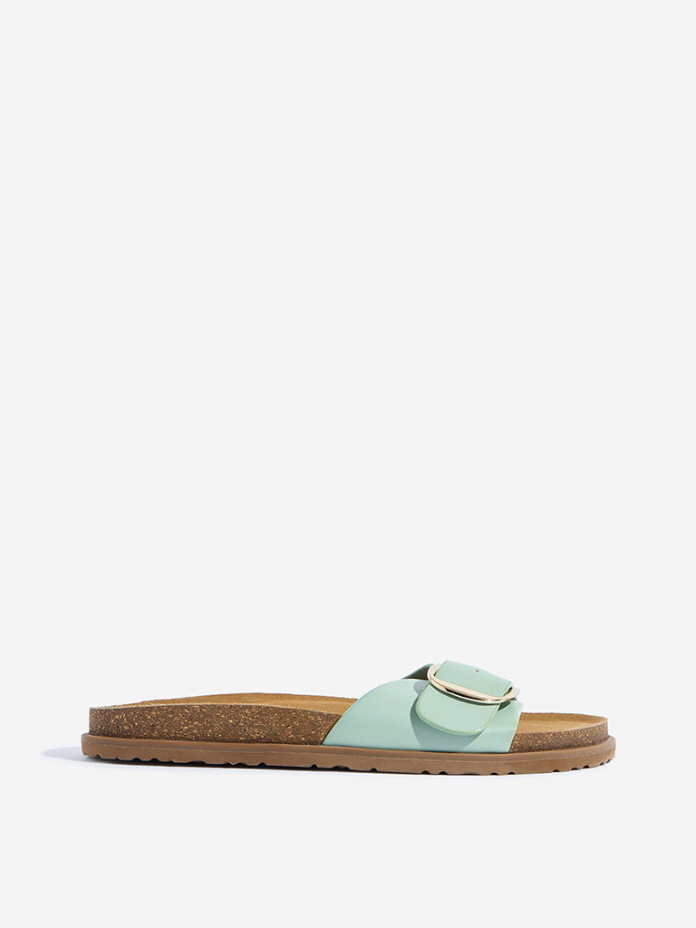 Westside LUNA BLU Women's  Mint Buckle-Detailed Comfort Sandals for Casual Wear Side View