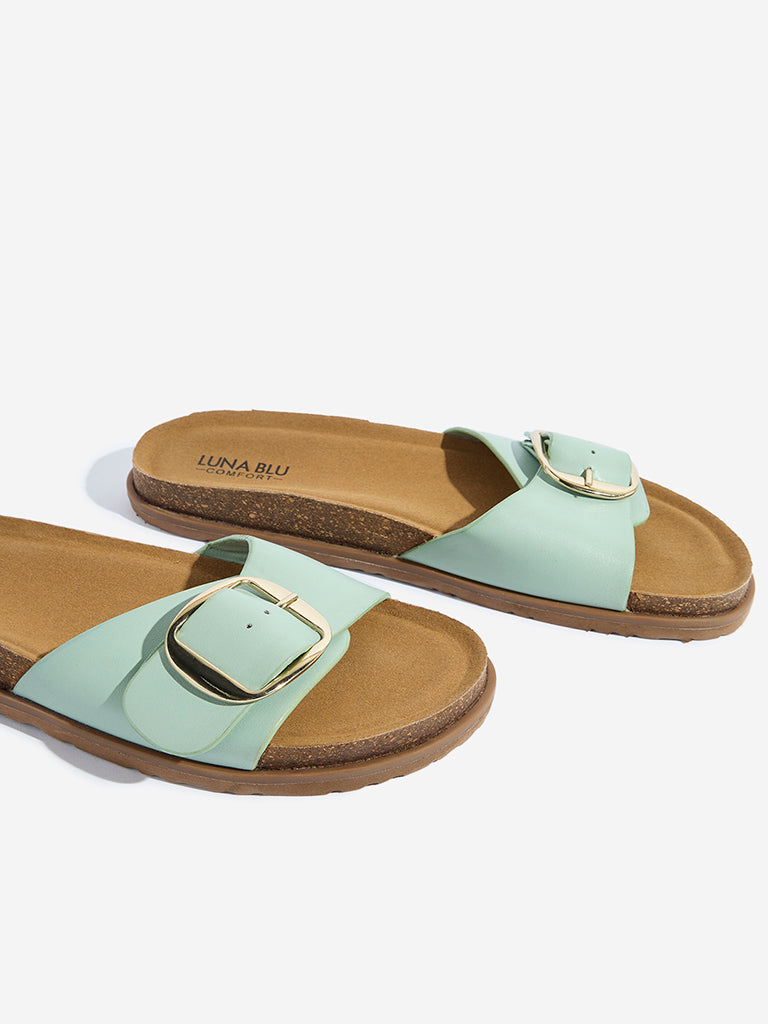 Westside LUNA BLU Women's  Mint Buckle-Detailed Comfort Sandals for Casual Wear Zoomed View