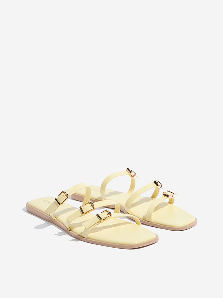 Westside LUNA BLU Women's  Yellow Multi-Strap Sandals for Casual Wear Front View