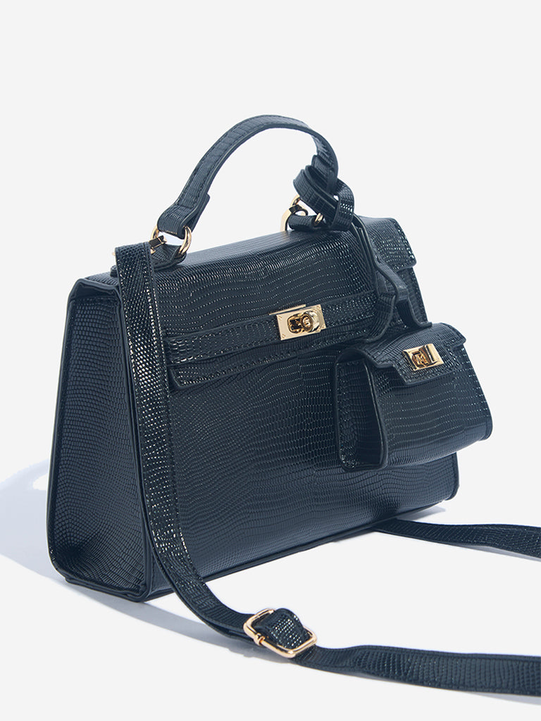 Westside Black Textured Sling Bag