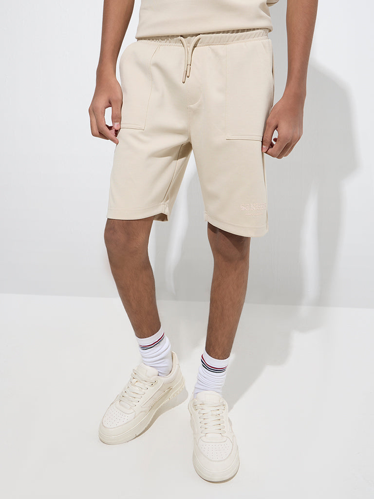 Westside Y&F Boys Kids Beige Mid-Rise Shorts for Casual Wear Model Front View