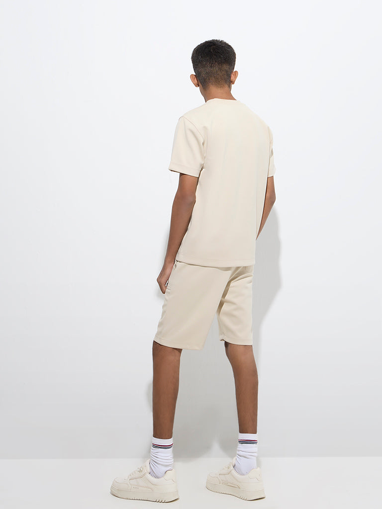 Westside Y&F Boys Kids Beige Mid-Rise Shorts for Casual Wear Model Back View