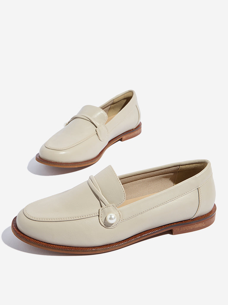 Buy LUNA BLU Ivory Pearl-Detailed Loafers from Westside