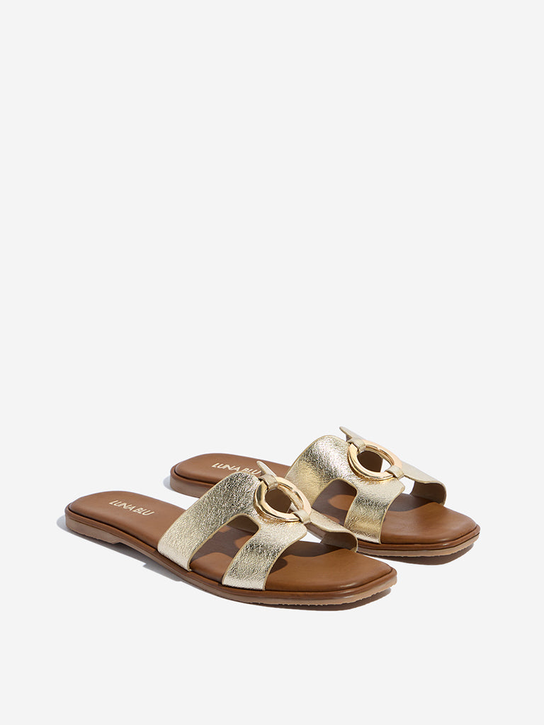 Westside LUNA BLU Women's Gold Hardware-Detailed Slides Front View