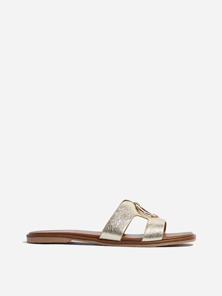 Westside LUNA BLU Women's Gold Hardware-Detailed Slides Side View