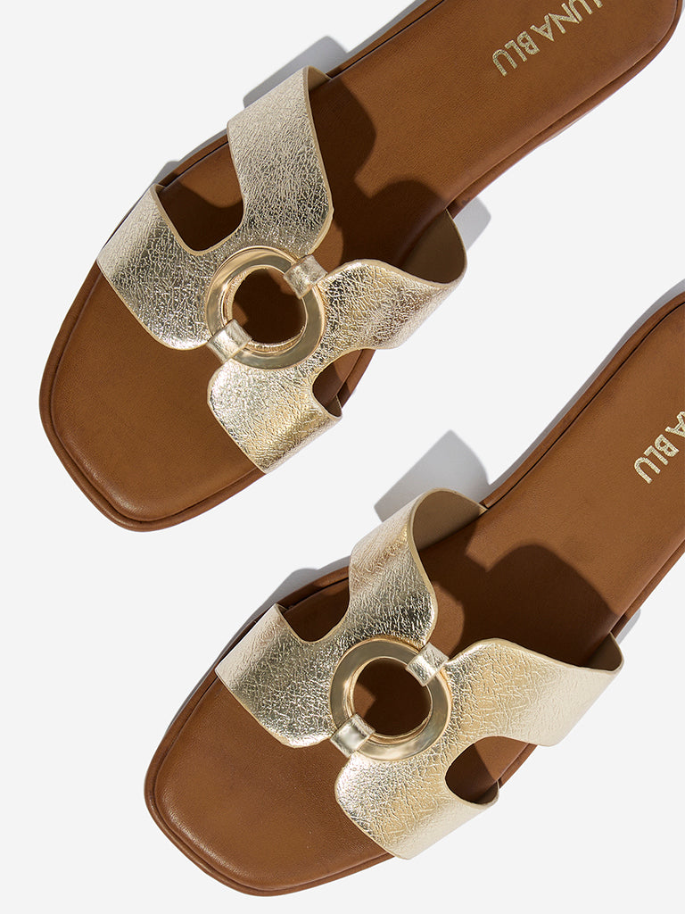 Westside LUNA BLU Women's Gold Hardware-Detailed Slides Zoomed View