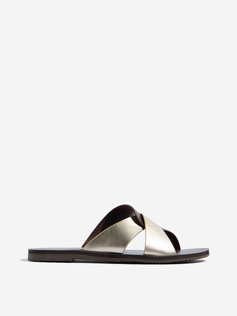 Westside LUNA BLU Women's Brown Criss-Cross Strap Slides Side View