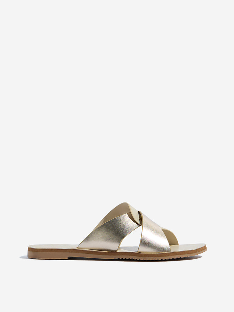 Westside LUNA BLU Women's Ivory Criss-Cross Strap Slides Side View