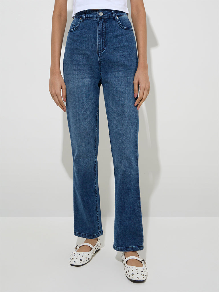 Nuon Dark Blue Relaxed-Fit High-Rise Jeans