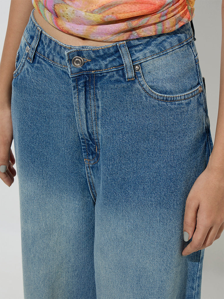 Nuon Blue Faded Relaxed - Fit High - Rise Jeans