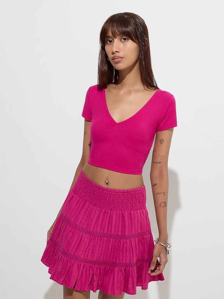 Nuon Fuchsia Ribbed-Textured Top