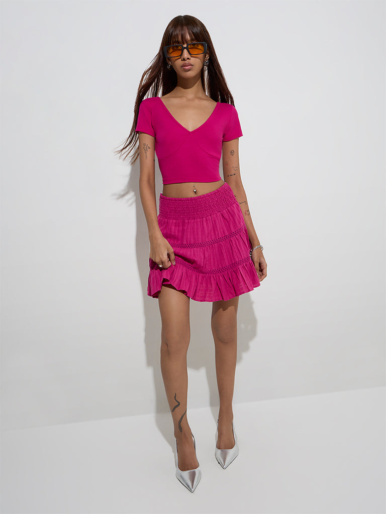 Nuon Fuchsia Ribbed-Textured Top
