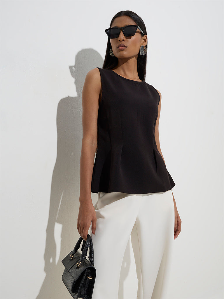 Wardrobe Black Solid Peplum Top