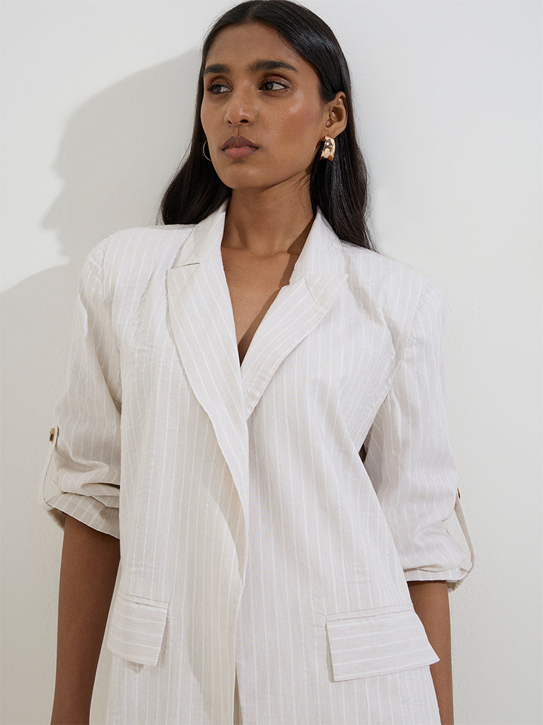 Wardrobe Light Beige Stripe Patterned Blazer