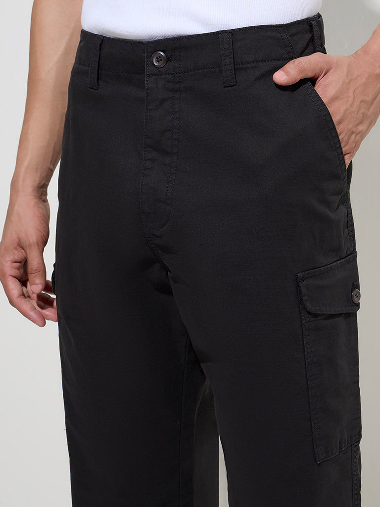 WES Casuals Black Relaxed-Fit Cotton-Blend Trousers