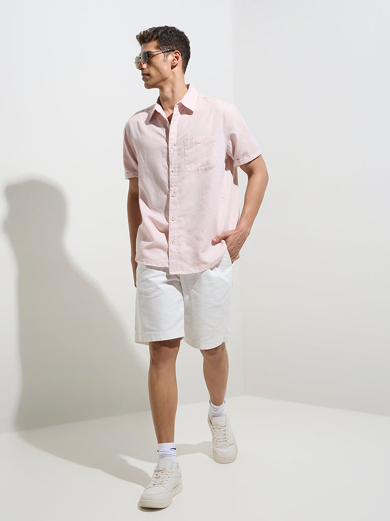 WES Casuals Light Pink Relaxed-Fit Linen-Blend Shirt