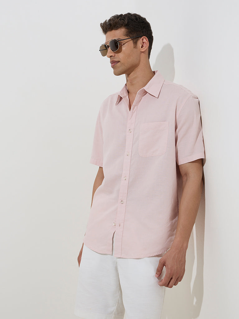 WES Casuals Light Pink Relaxed-Fit Linen-Blend Shirt