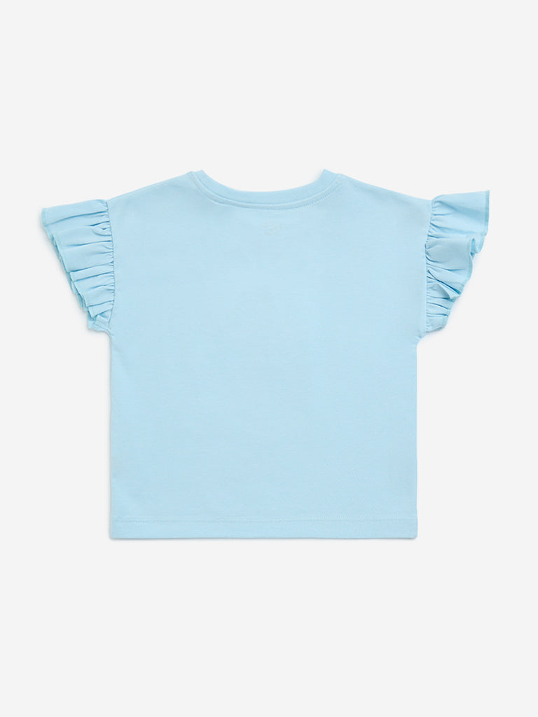 westisde HOP Girls' Kids Blue Pineapple Design Cotton Top for Casual Wear Back View