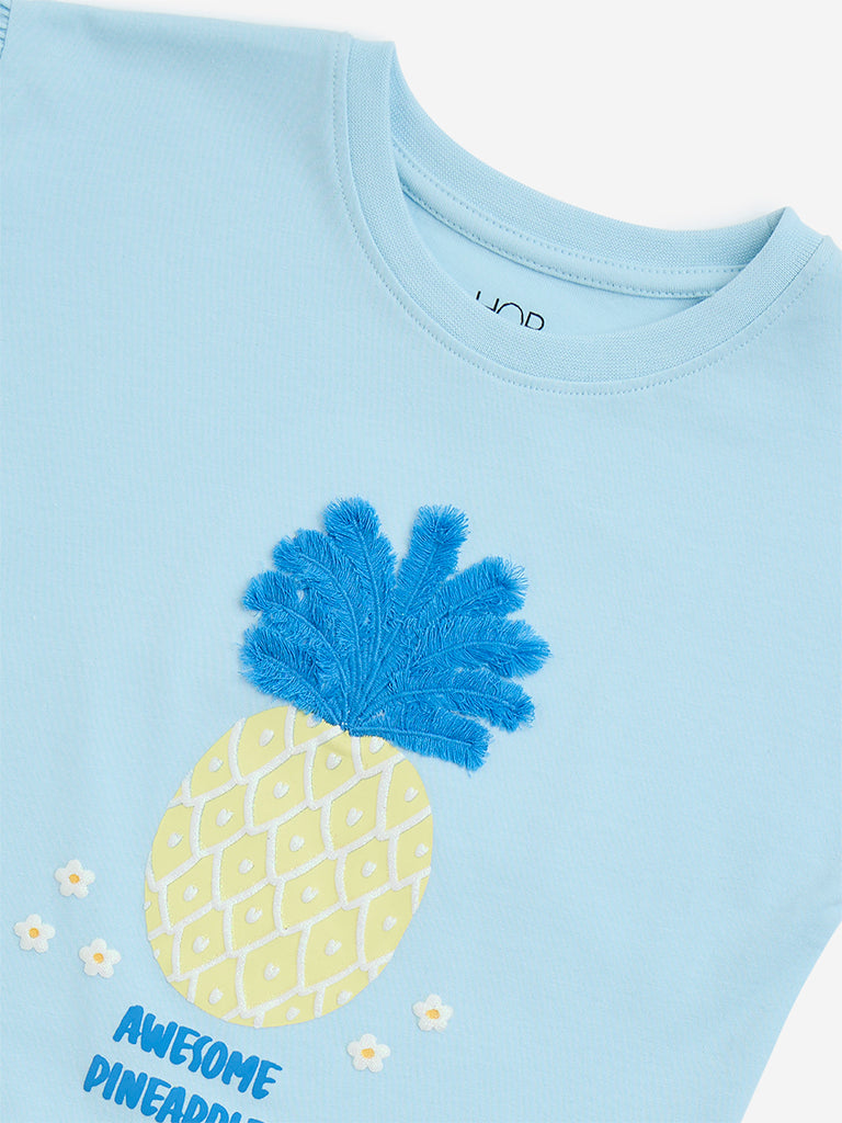 westisde HOP Girls' Kids Blue Pineapple Design Cotton Top for Casual Wear Zoom View