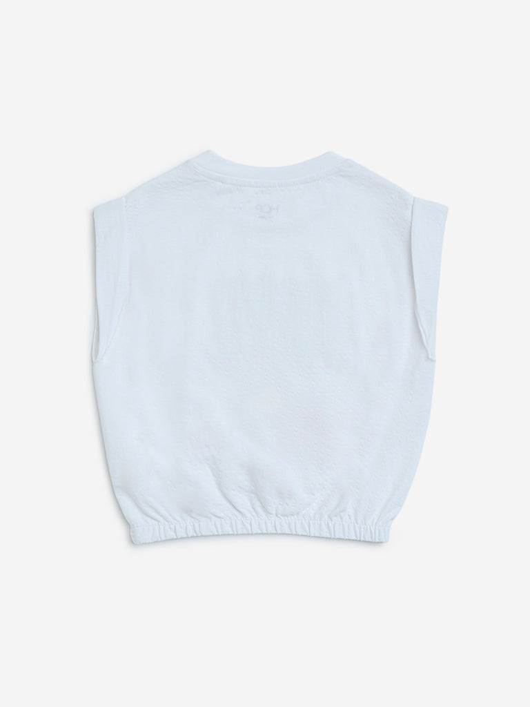 westisde HOP Girls' Kids White Fruit Applique Detailed Cotton T-Shirt for Casual Wear Back View