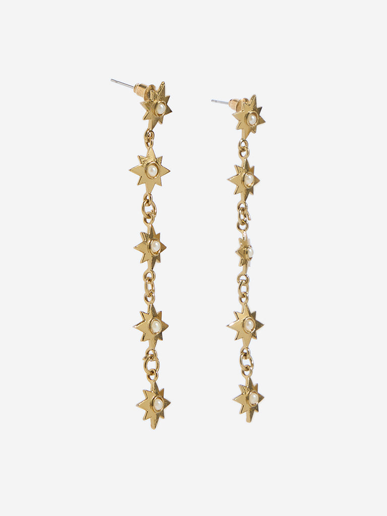Westside Accessories Gold Star-Link Dangler Earrings