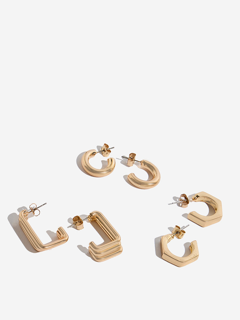 Westside Accessories Gold Hoop Earrings Set - Pack of 3