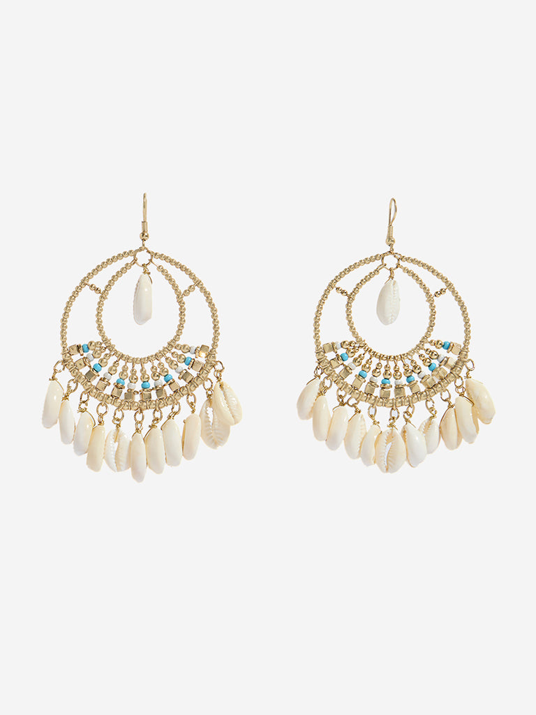 Westside Accessories Gold & White Shell Statement Hoop Earrings