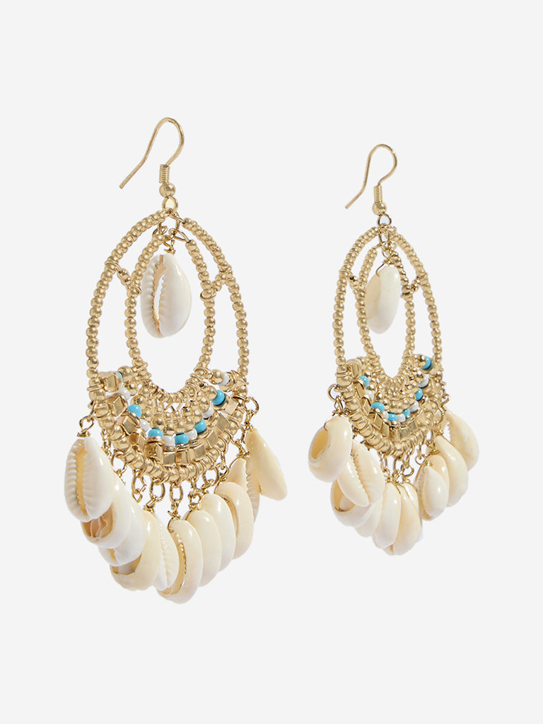 Westside Accessories Gold & White Shell Statement Hoop Earrings