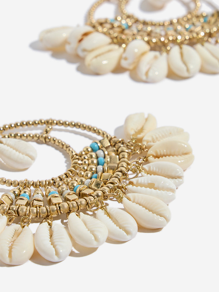 Westside Accessories Gold & White Shell Statement Hoop Earrings
