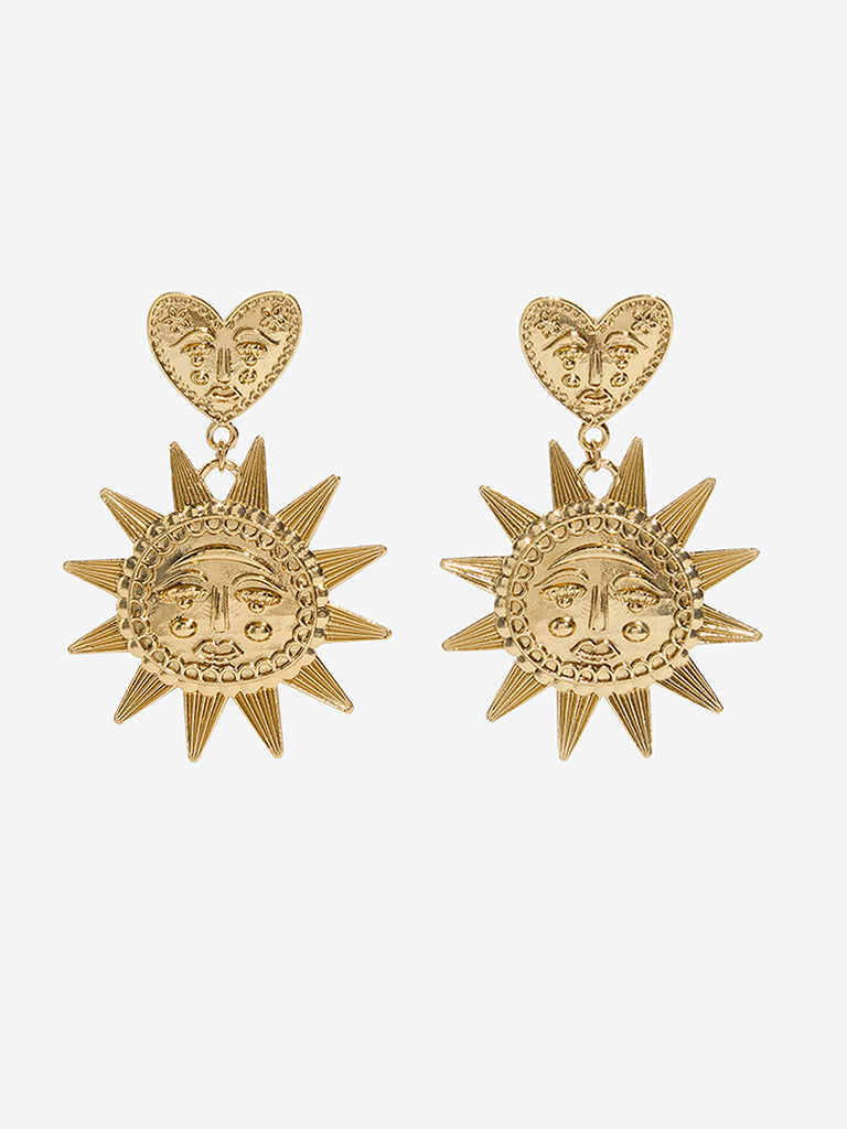 Westside Accessories Gold Quirky Sun and Heart Dangler Earrings
