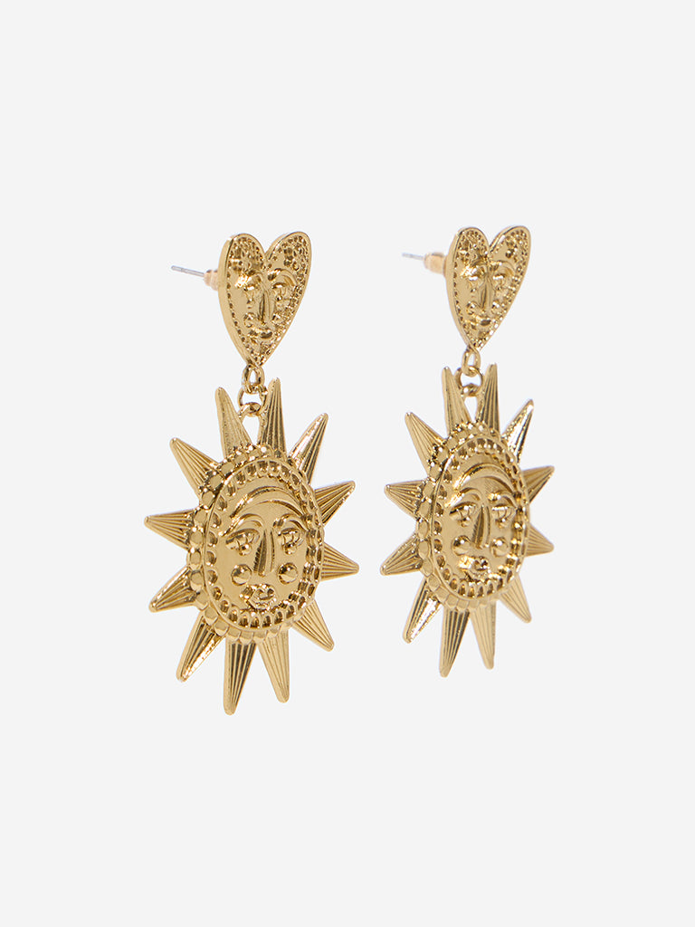 Westside Accessories Gold Quirky Sun and Heart Dangler Earrings