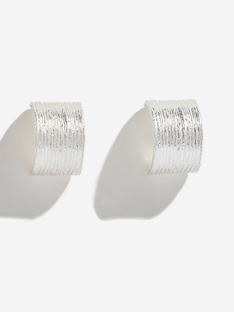 Westside Accessories Silver Self-Textured Chunky Half Hoop Earrings